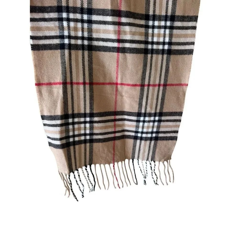 Cashmere Plaid Beige Black SoftLightweight  Fringed Made in Scotland Scarf